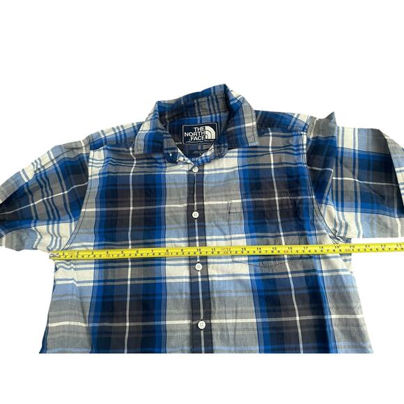 North Face TNF Blue White Black Plaid Mens Medium L/S Button Up Shirt - Picture 6 of 7